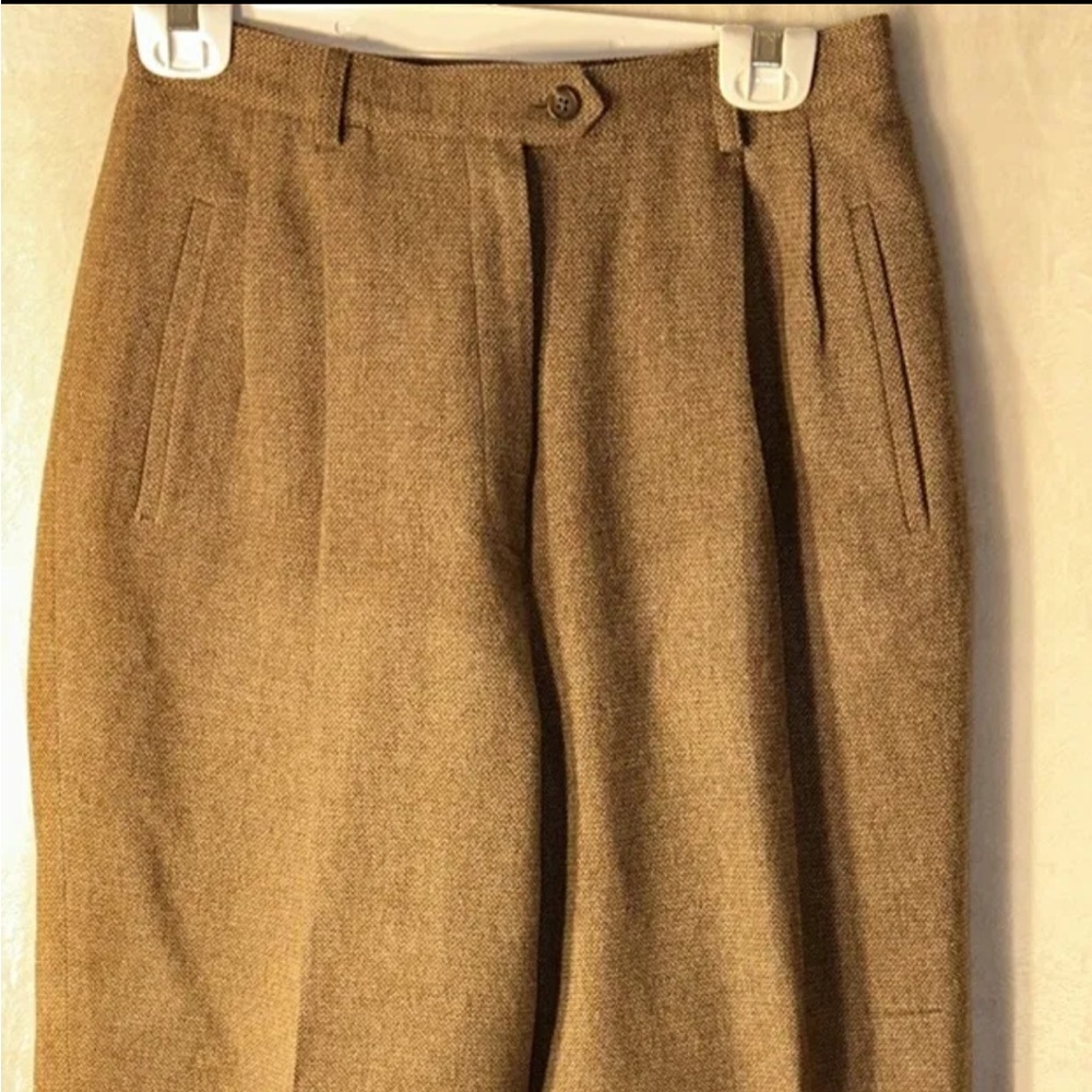 Ralph Lauren Womens Wool Pleat Front Dress Pants Trousers Brown & Ivory Size 8